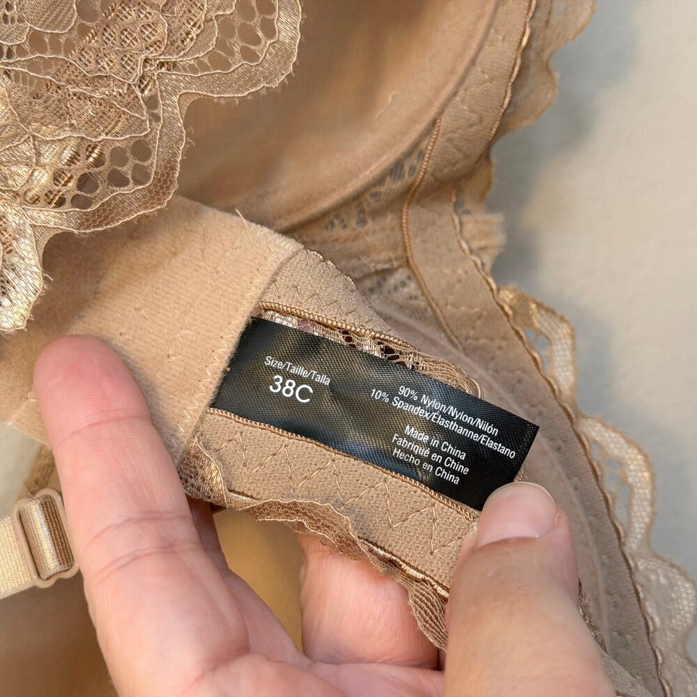 Lace Balconette Bra Size 38C Tan Nude Romantic Coquette Boho Elegant Comfort - Picture 4 of 4